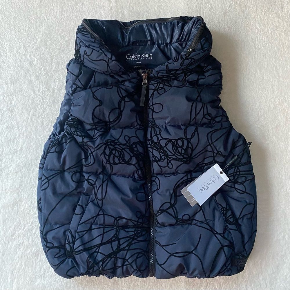 Calvin Klein Puffer‎ Vest Navy Black Hideaway Hood Size Small